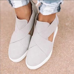Jolimall Gray Cutout Crisscross Wedge Sneaker